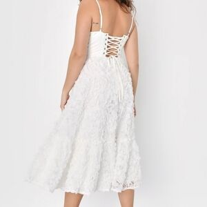Lulus Admired Always White 3D Floral Lace-Up Bustier Midi Dress
